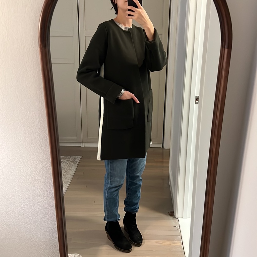 Olive green striped knit coat